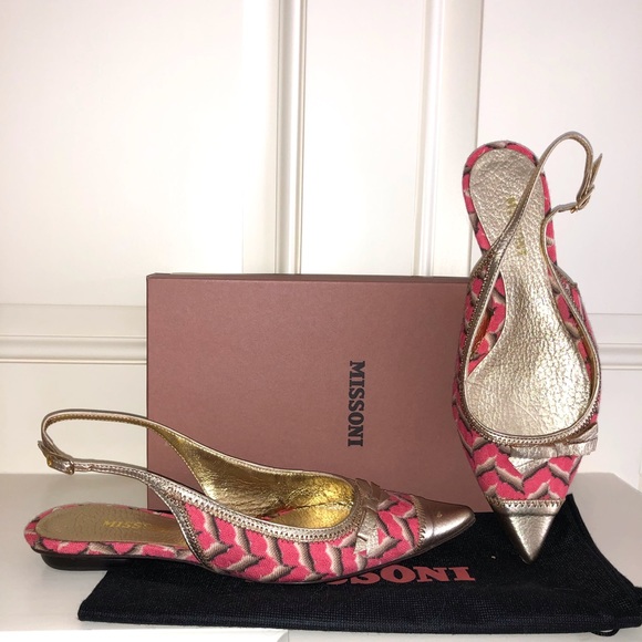 Missoni Shoes - Missoni Sling Back Flats in Coral and Gold